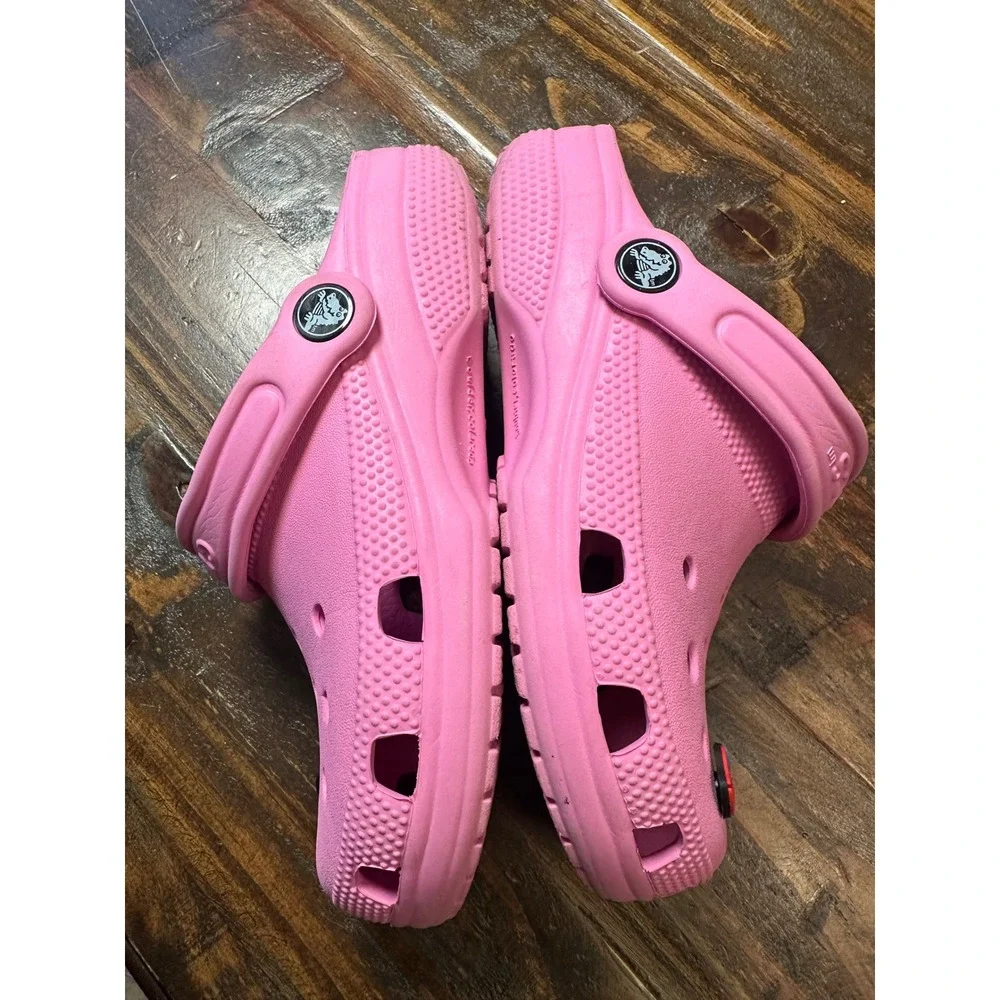 Crocs Kids Classic Clog Pink Slip On Shoes with Charms Size J2 Youth